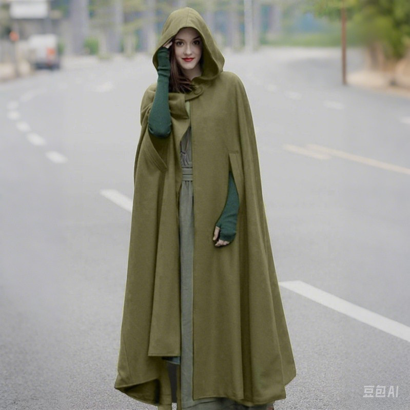Medieval Hooded Straps Shawl Extended Cloak - Retrorobe
