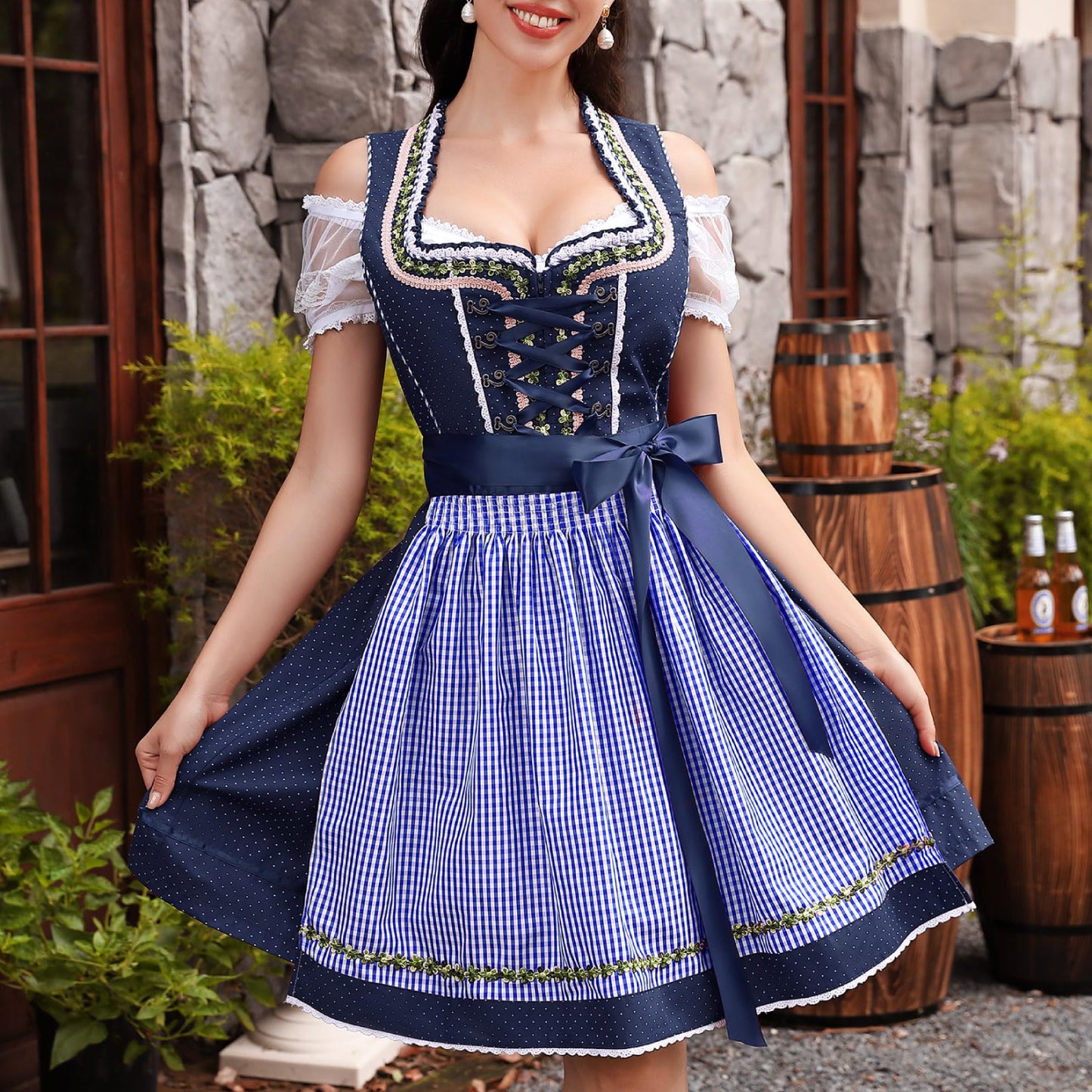 Oktoberfest 3-Piece Blue Dirndl with Apron & Blouse