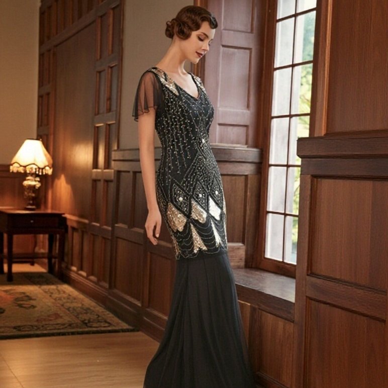 Black Flapper Dress Evening Gown
