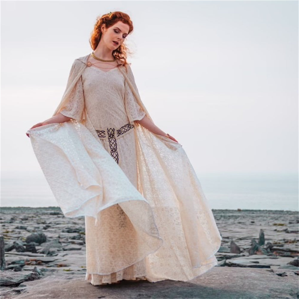 Early Medieval Style Dress with Cloak - Retrorobe