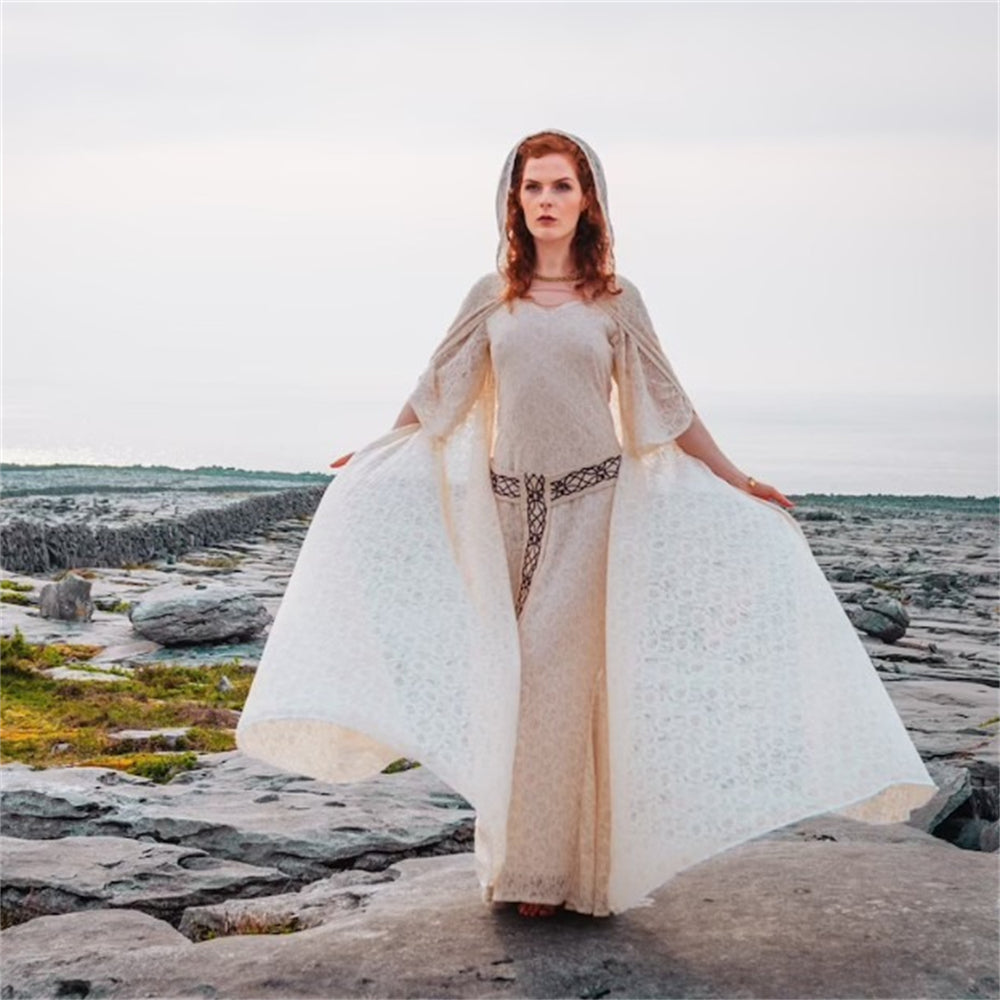 Early Medieval Style Dress with Cloak - Retrorobe