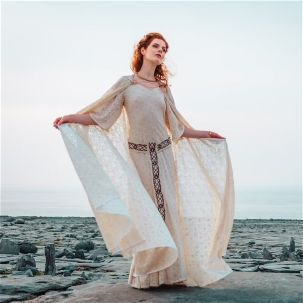 Early Medieval Style Dress with Cloak - Retrorobe