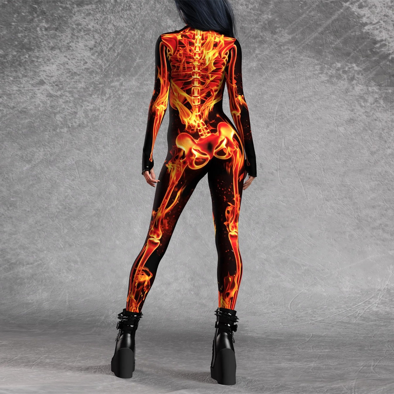 Women’s Fire Skeleton Skull Full Body Catsuit
