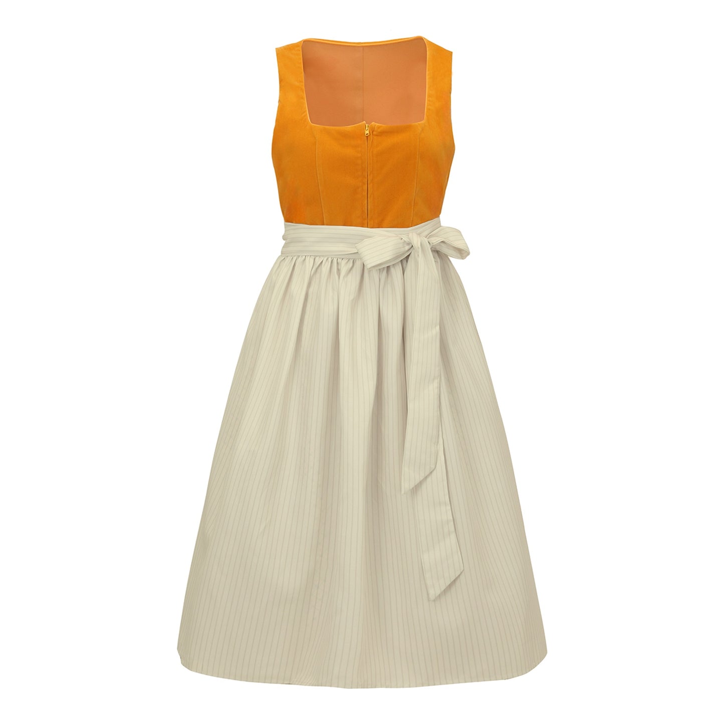 Oktoberfest Orange Vintage Dirndl Dress with Beige Apron