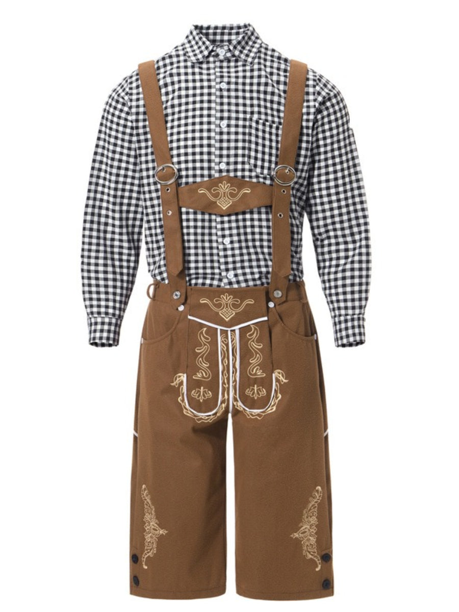 Oktoberfest Lederhosen Costume Set with Checkered Shirt