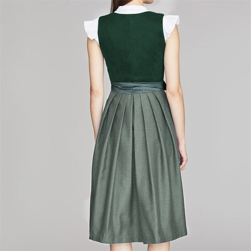 Oktoberfest Women's Deep Green Dirndl Dress with Apron