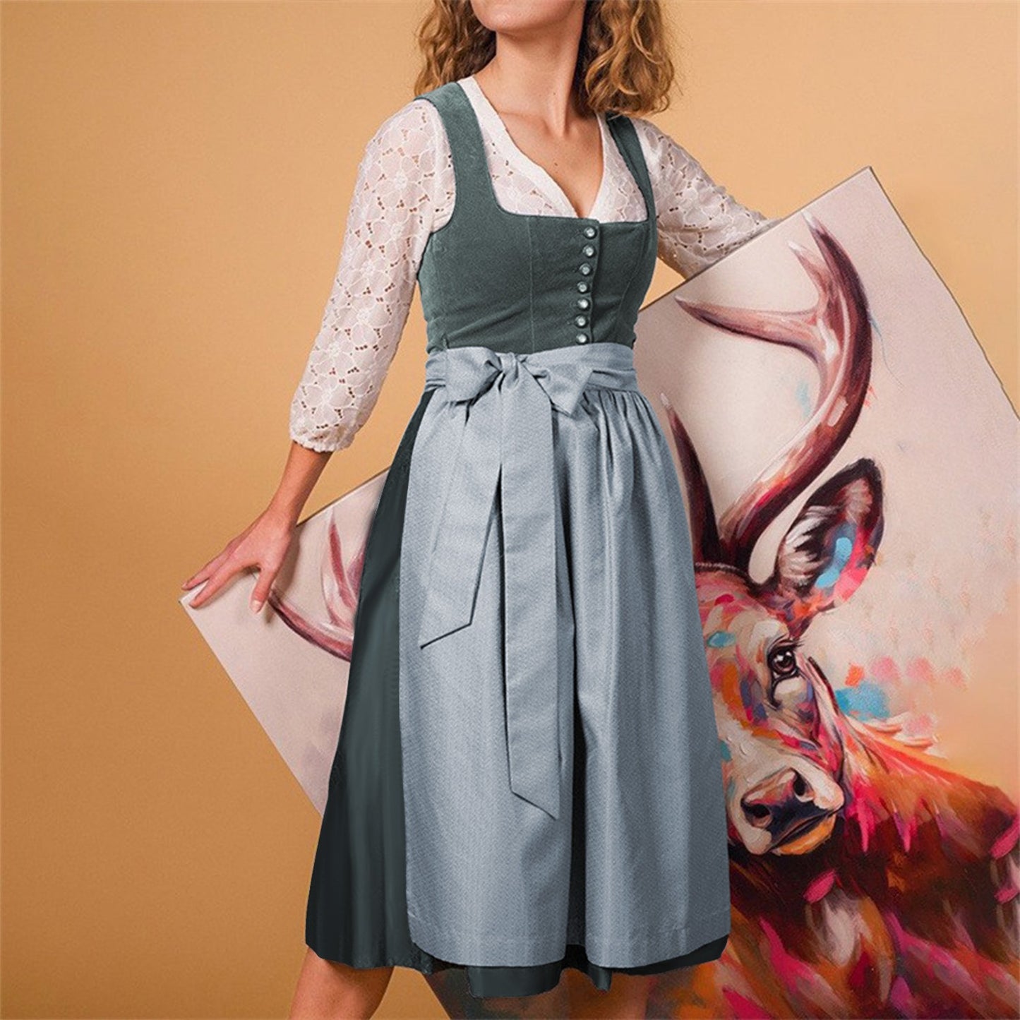 Oktoberfest Women's Grey Dirndl Dress with Apron