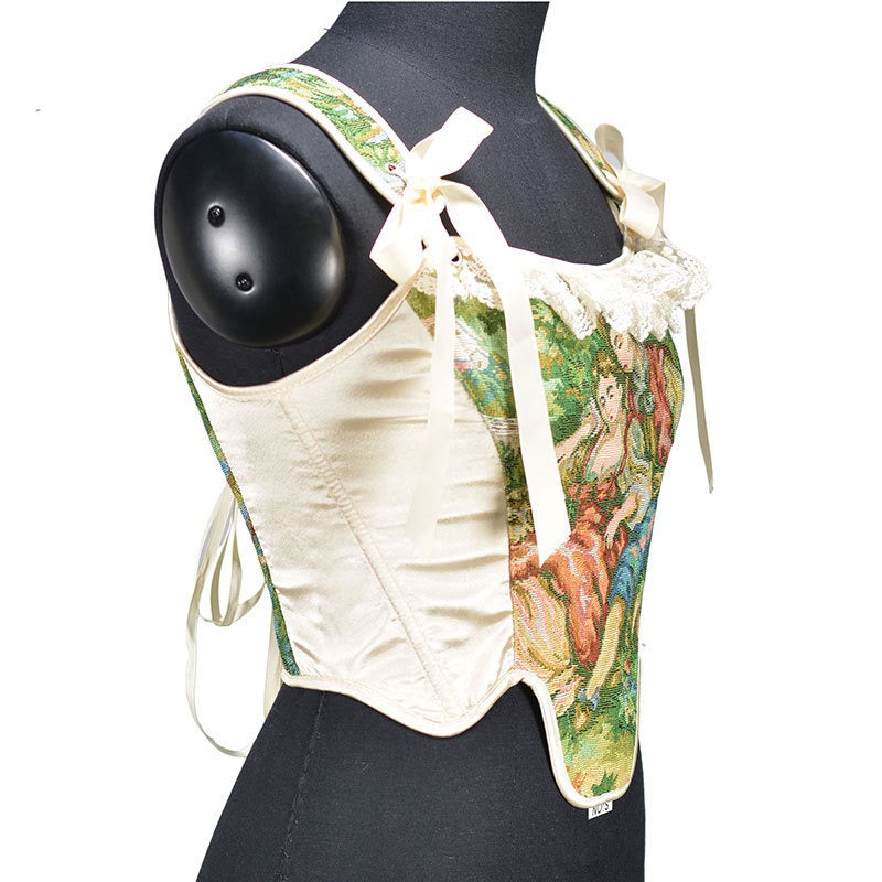 Victorian Painting Corset Lace-up Irregular Hem Vest - Retrorobe