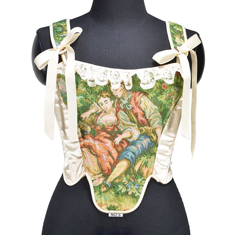 Victorian Painting Corset Lace-up Irregular Hem Vest - Retrorobe