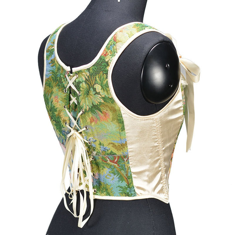 Victorian Painting Corset Lace-up Irregular Hem Vest - Retrorobe