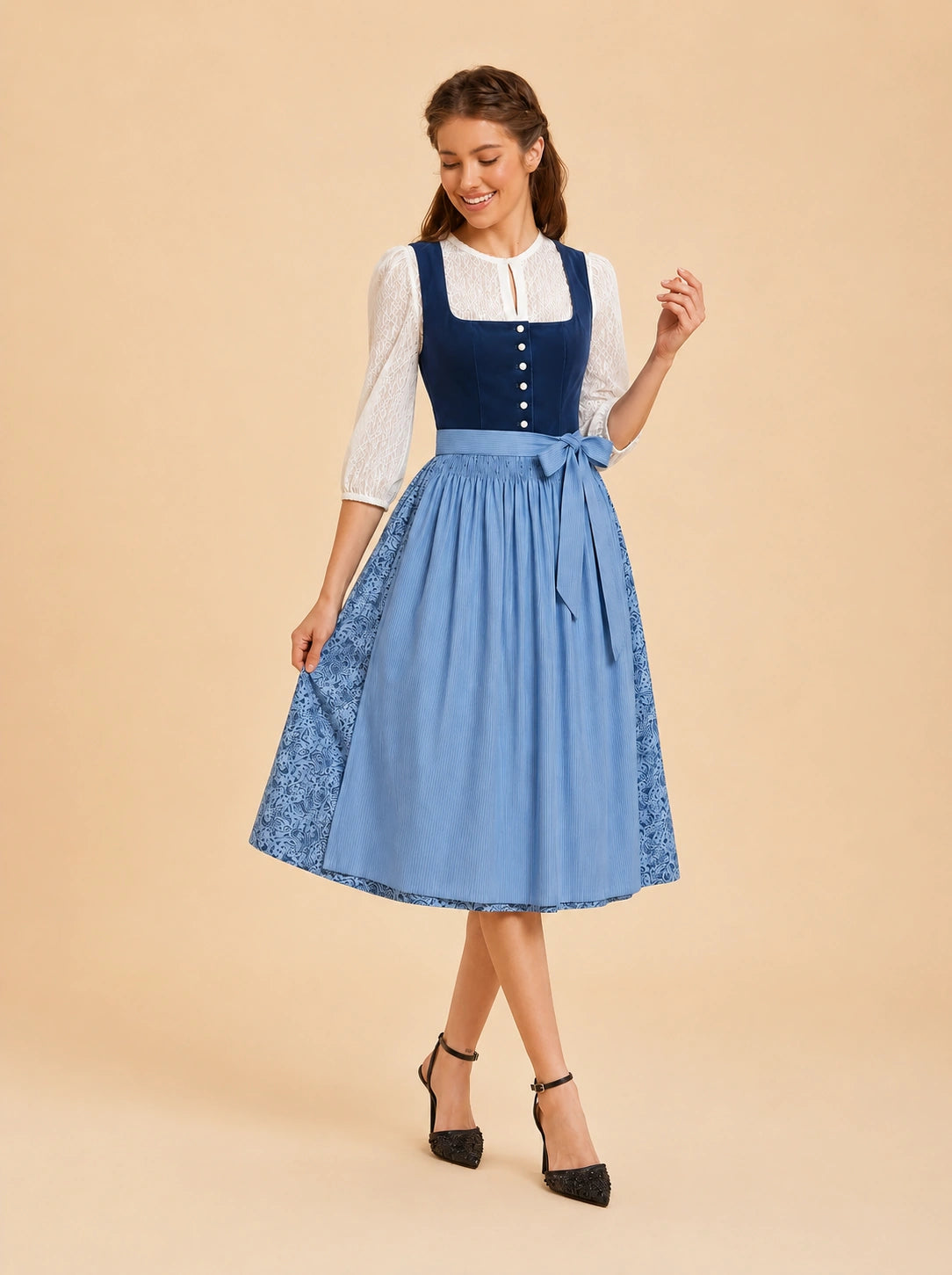 oktoberfest dress Scarlet Darkness 3pcs Set Jacquard German Bavarian Costume The bodice features a brocade ribbon trim and satin lacing Handmade Cotton Tweed Dirndl Dress