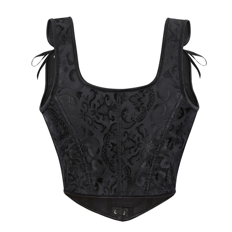 Retro Jacquard Lace-up Corset U-back Vest - Retrorobe