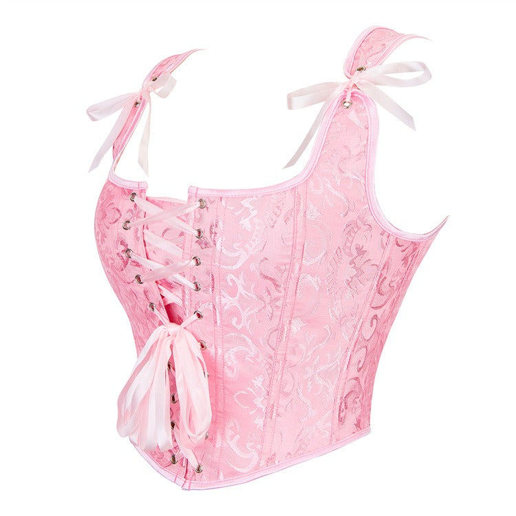 Retro Jacquard Lace-up Corset U-back Vest