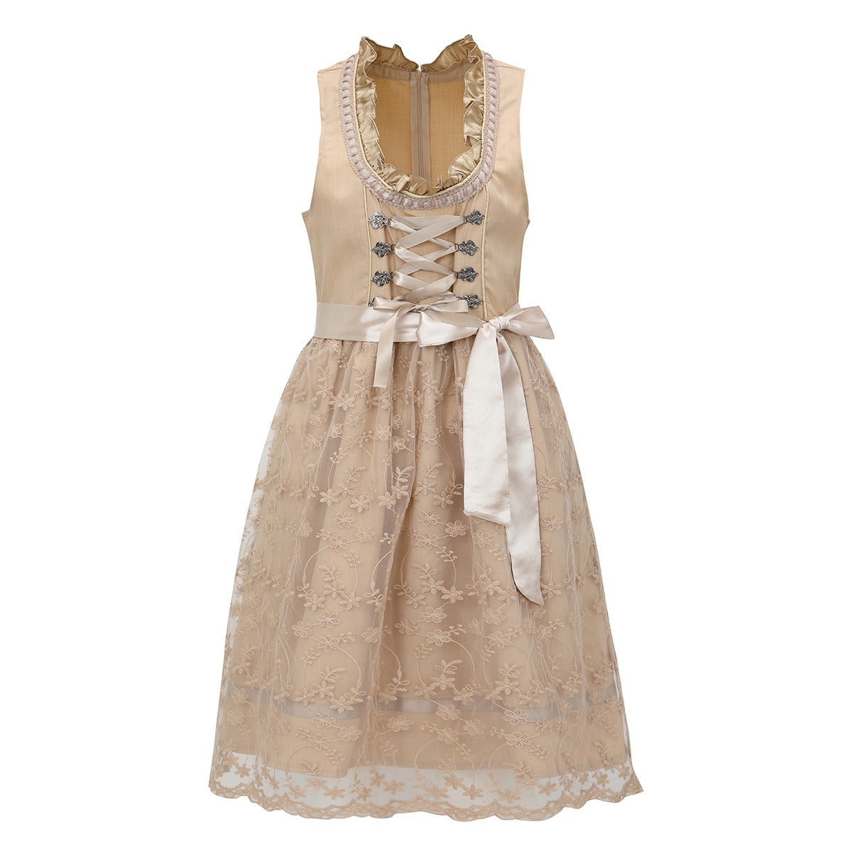 Oktoberfest Apricot Vintage Dirndl Dress with Apron