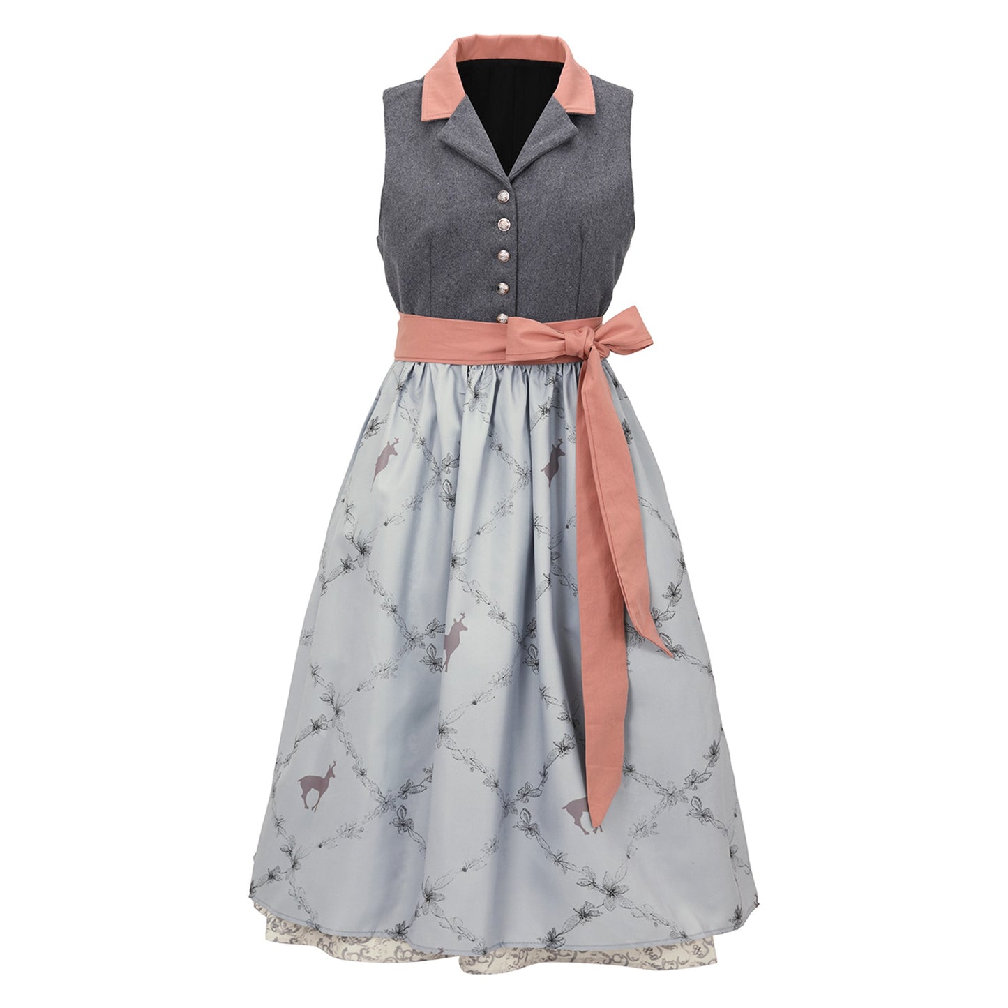 Oktoberfest Grey Elegant Dirndl Dress with Apron