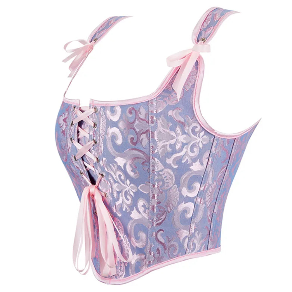 Retro Jacquard Lace-up Corset U-back Vest - Retrorobe