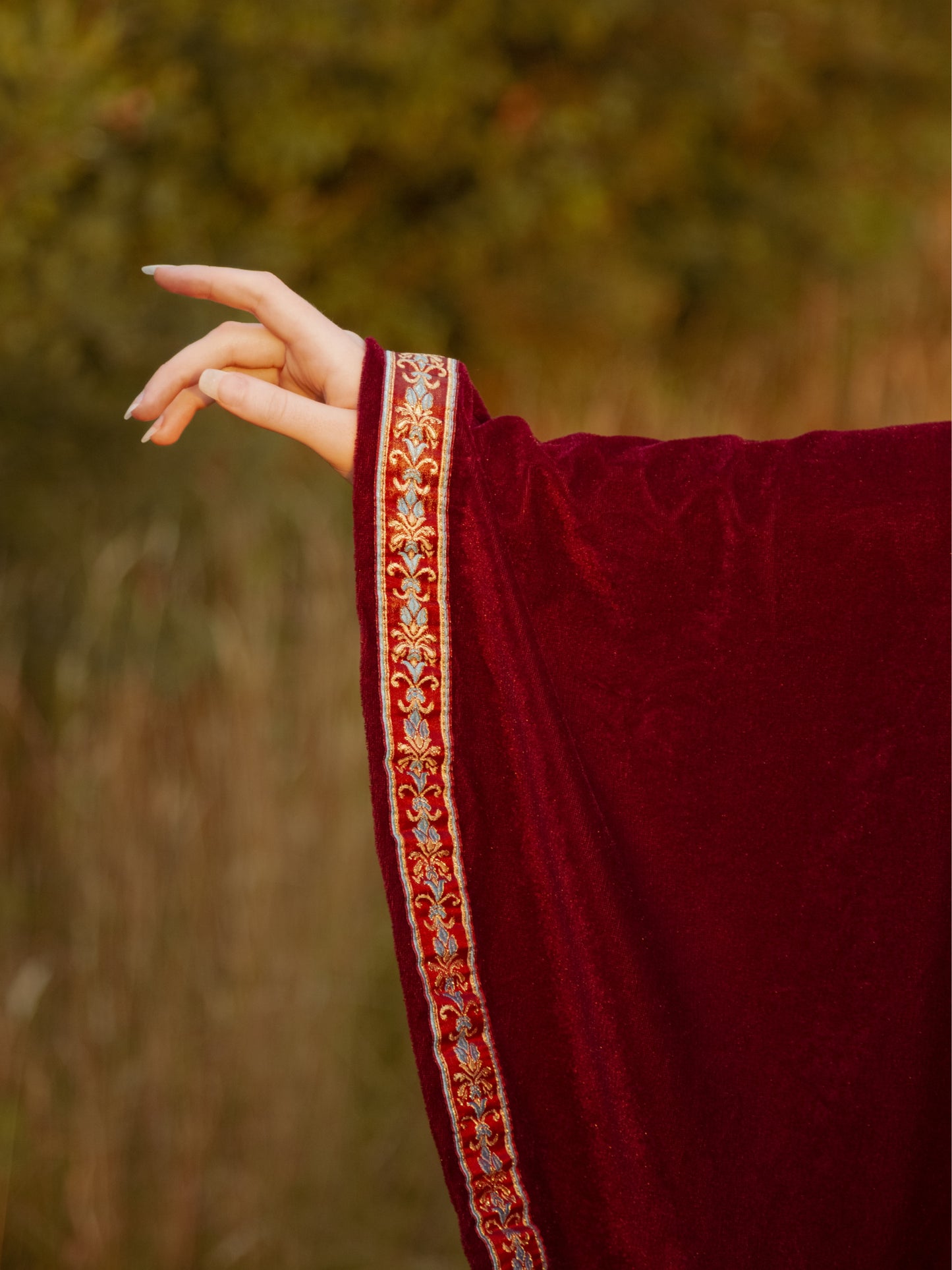 Renaissance Velvet Gown with Hood and Bell Sleeves