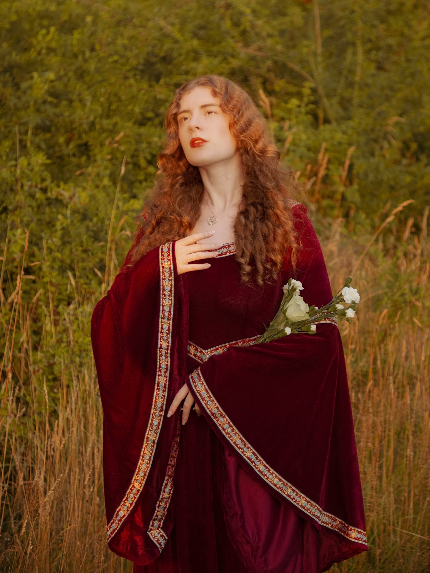 Renaissance Velvet Gown with Hood and Bell Sleeves