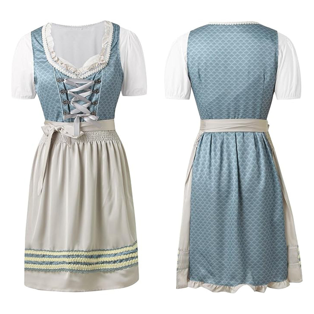 Oktoberfest 3-Piece Lace-up Dirndl with Apron & Blouse - Retrorobe