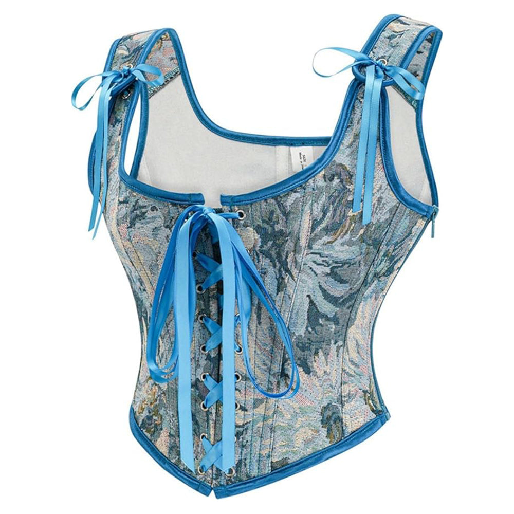 Paisley Floral Lace-Up Front U-Back Corset Top