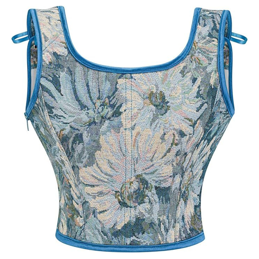 Paisley Floral Lace-Up Front U-Back Corset Top