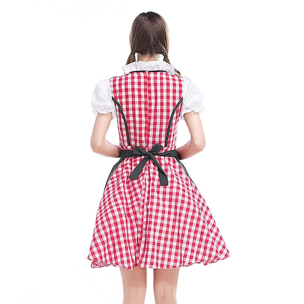 Oktoberfest Green & Red Dirndl with Apron