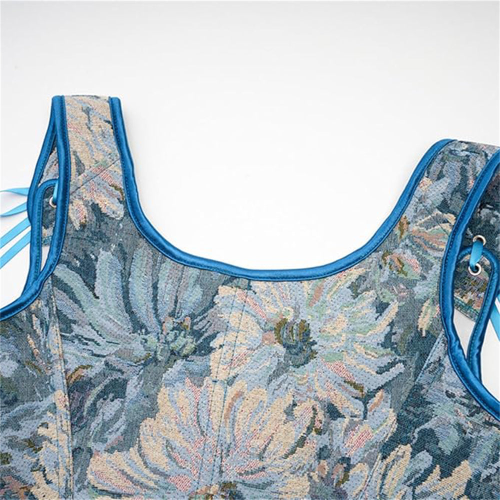 Paisley Floral Lace-Up Front U-Back Corset Top