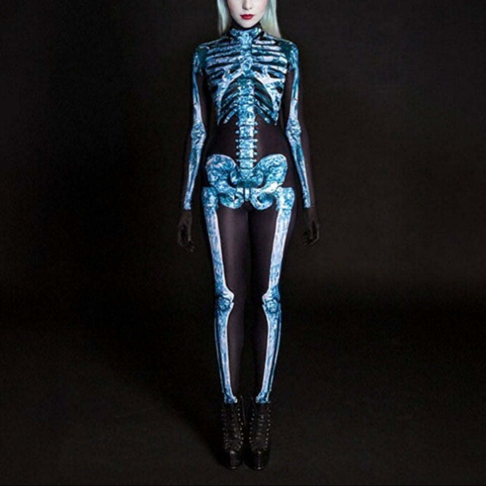 Women's Blue Skeleton Skull Jumpsuit