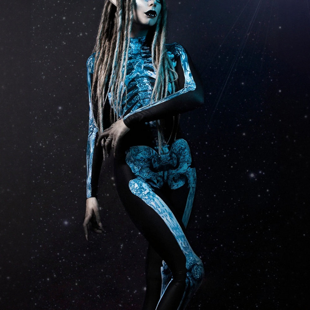 Women's Blue Skeleton Skull Jumpsuit