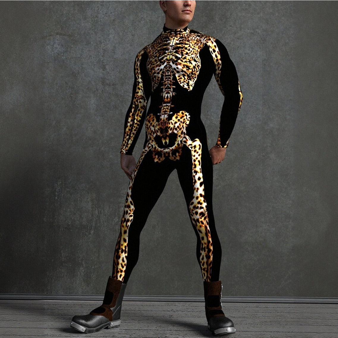 Men's Leopard Print Skeleton Bodysuits