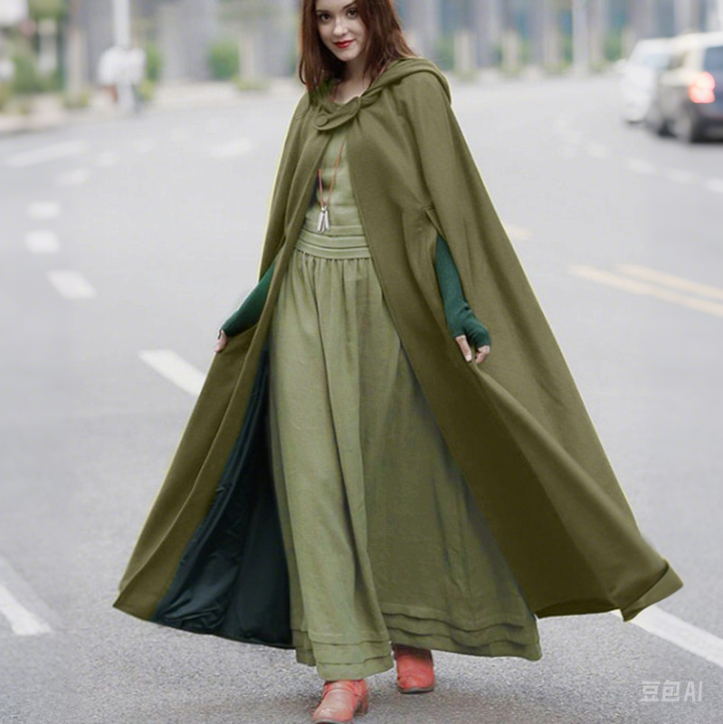 Medieval Hooded Straps Shawl Extended Cloak - Retrorobe