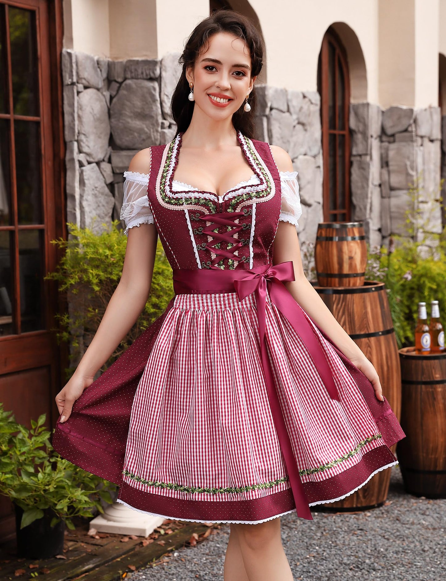 Oktoberfest 3-teiliges Dirndl mit Schürze & Bluse