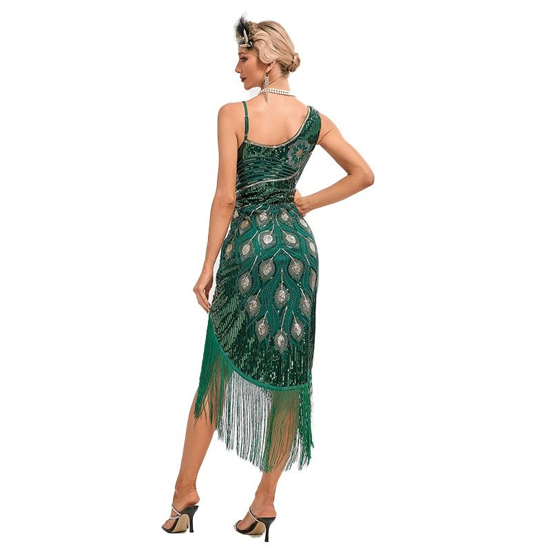 Irregular Tassel Hem Peacock Flapper Dress