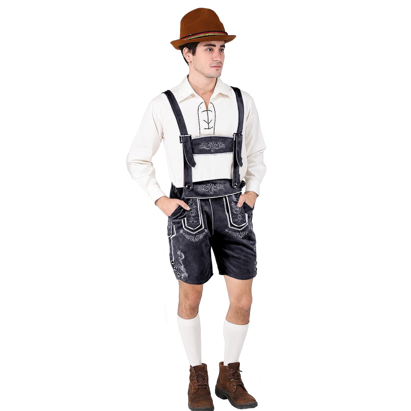 Oktoberfest Lederhosen Outfit Costume Set with Shirt, Hat, and Socks