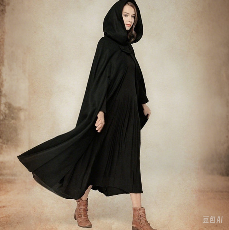 Medieval Hooded Straps Shawl Extended Cloak
