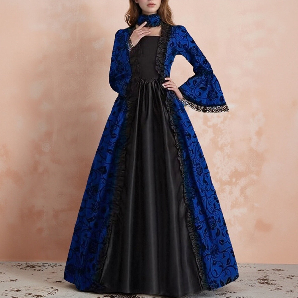 Women's Gothic Rococo Ball Gown Open Front Brocade Lace Ruffle Bell Sleeve for Halloween Masquerade Renaissance Fair, Blue / XL Women's Gothic Rococo Ball Gown Open Front Brocade Lace Ruffle Bell Sleeve for Halloween Masquerade Renaissance Fair, Blue / XL