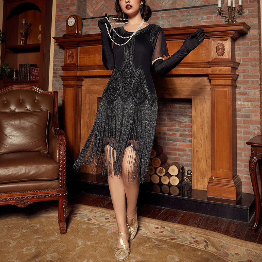 open lace back dress Art Deco Beaded Flapper Dress Vintage Dress for The Great Gatsby Look –  retrorobe