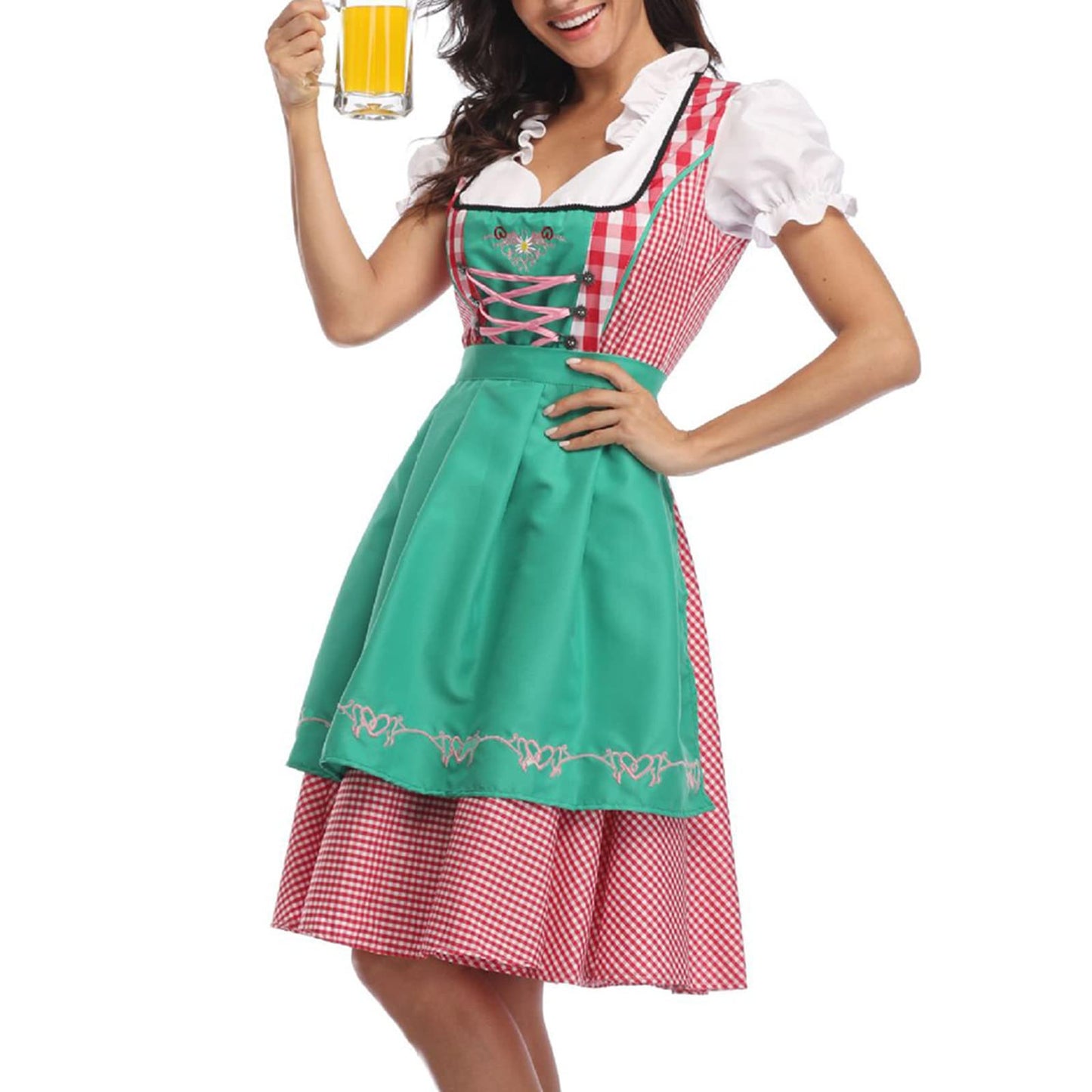 Oktoberfest Green & Red Dirndl with Apron