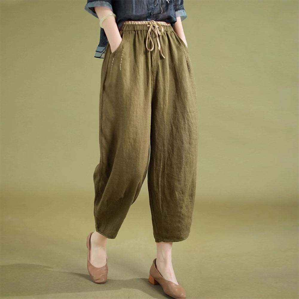 Classic Linen Loose Pants with Pocket - Retrorobe