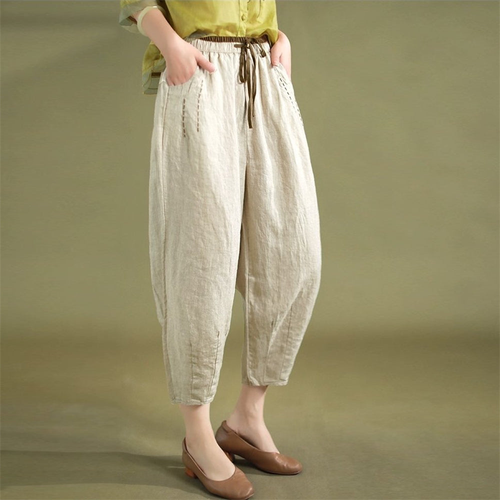 Classic Linen Loose Pants with Pocket - Retrorobe