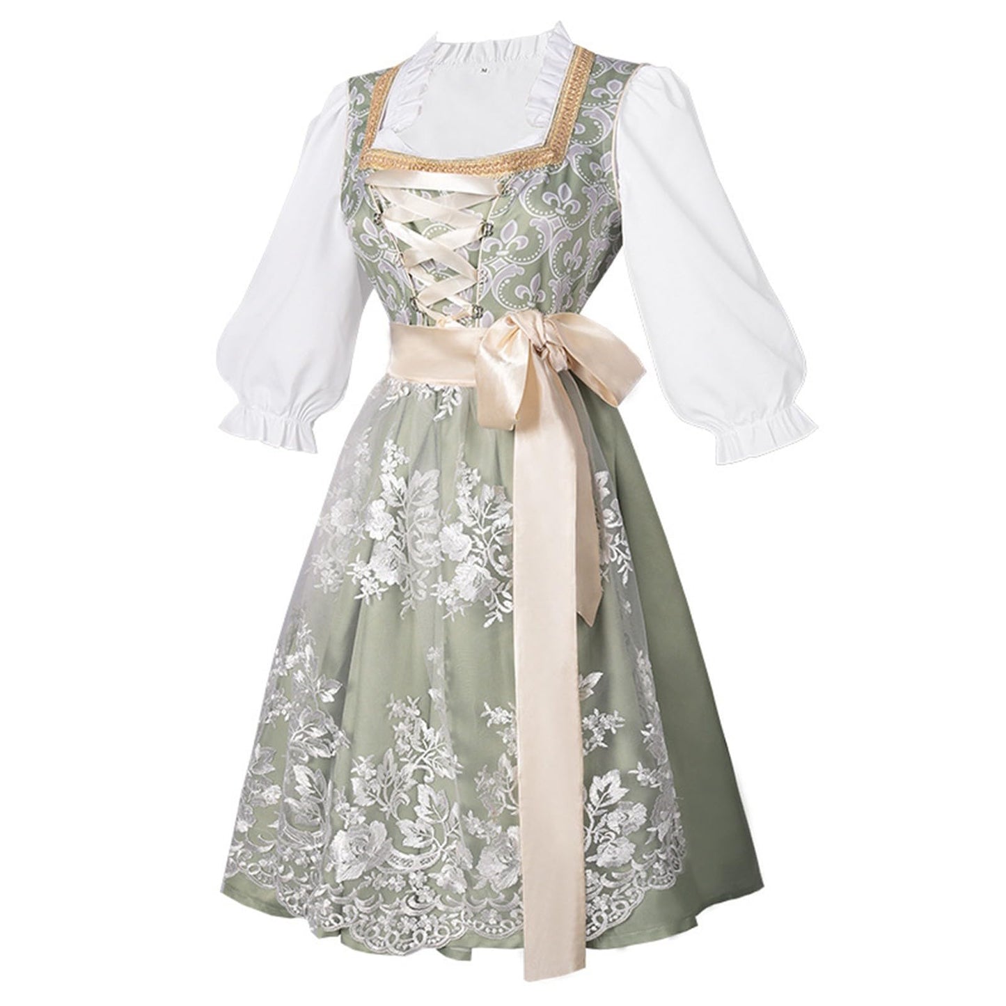 Oktoberfest Champagne Gold Dirndl Dress with Apron and Blouse