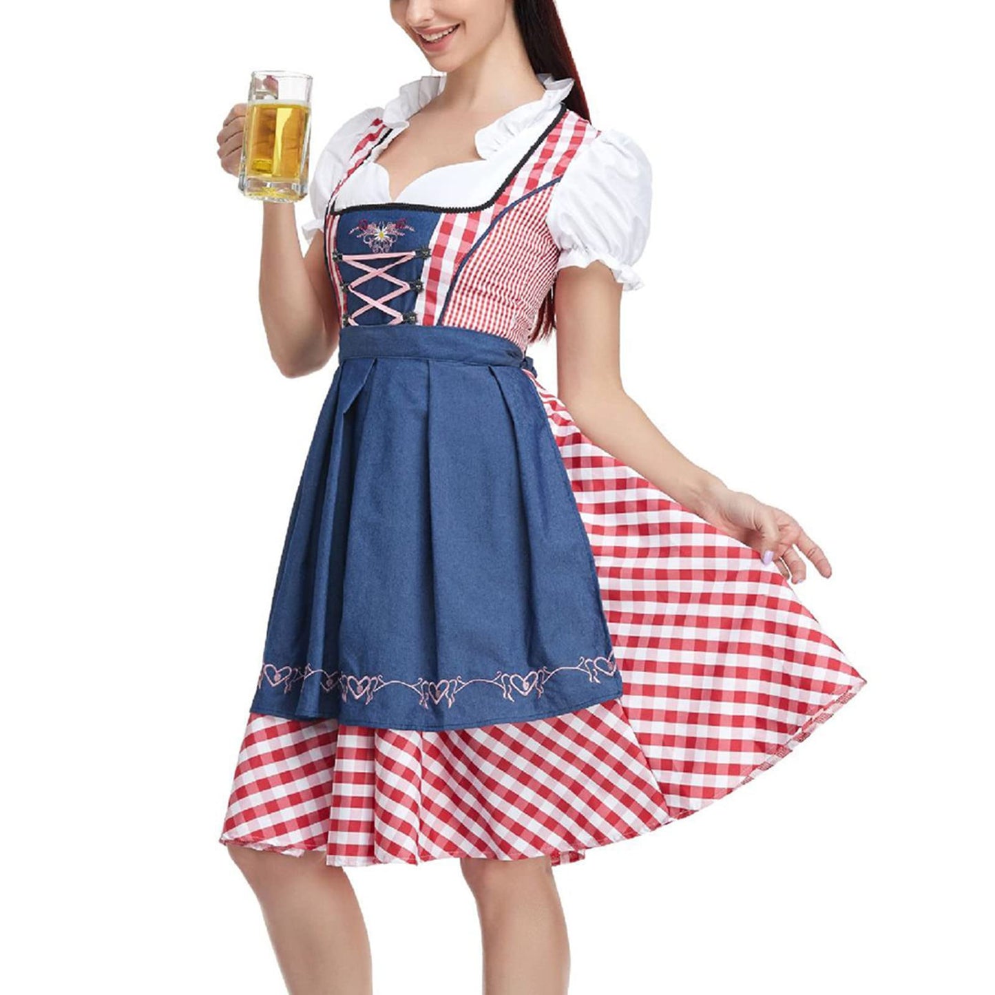Oktoberfest Blue & Red Dirndl with Apron