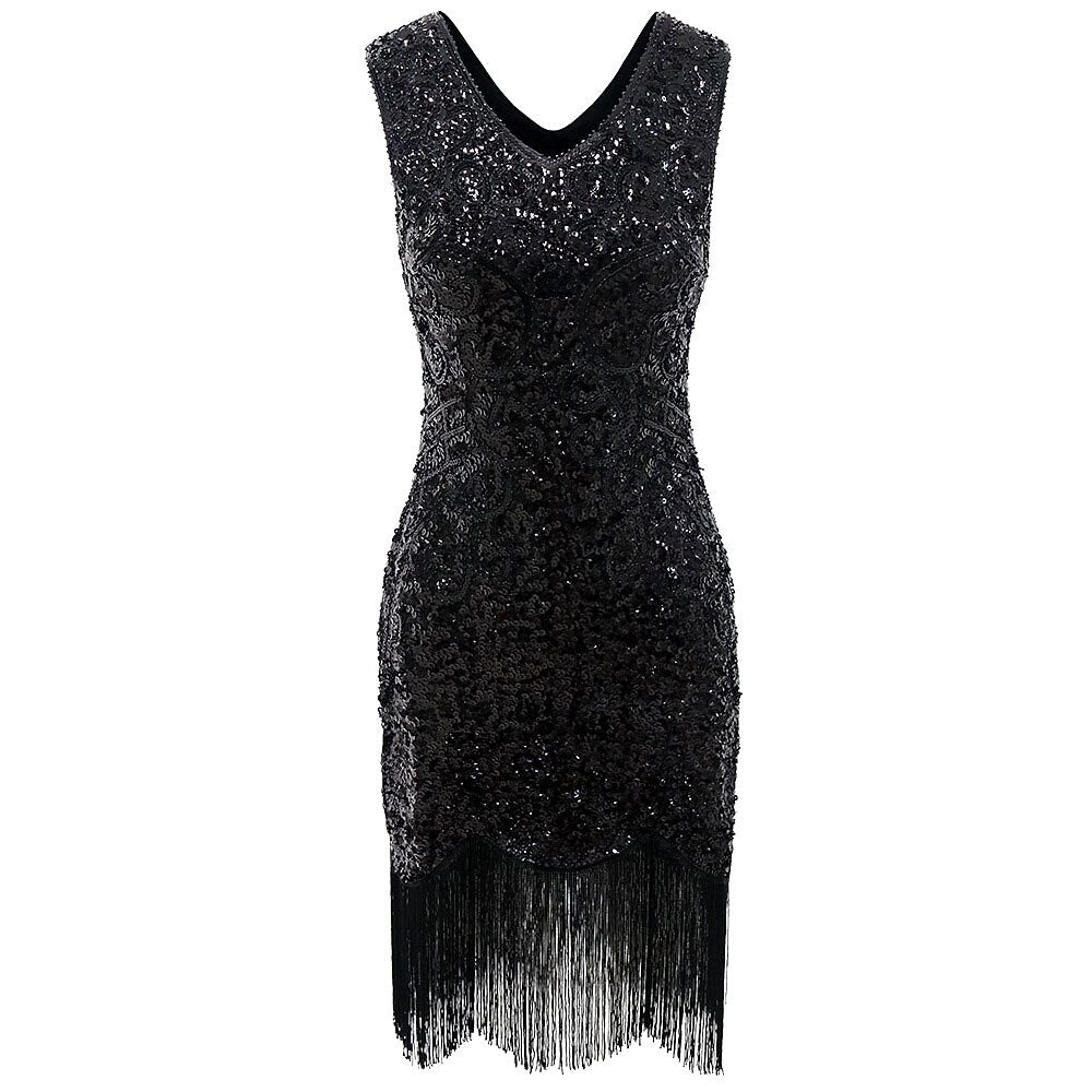 V-Neck Bodycon Sequin Flapper Dress