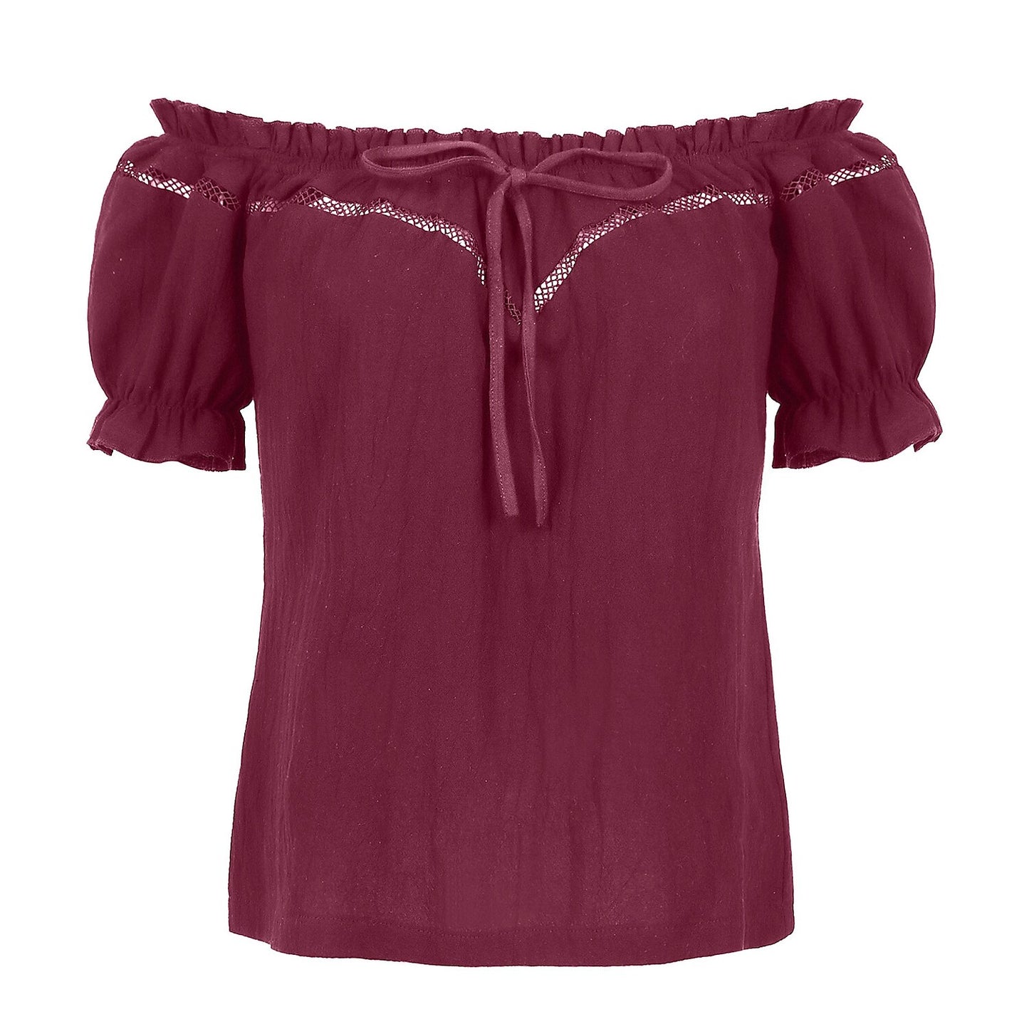 Renaissance Crew Neck Off Shoulder Lace-up Tops