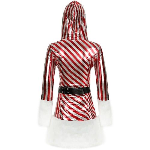 Striped Santa Hooded Mini Dress