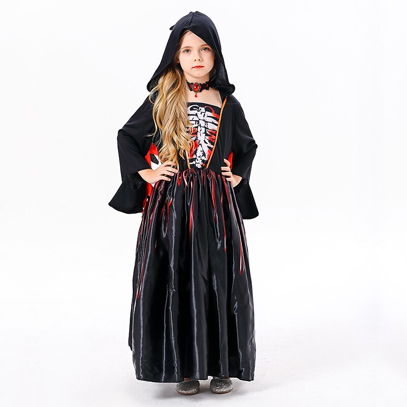 Witch Skeleton Skull Ghost Cape Hooded Dress