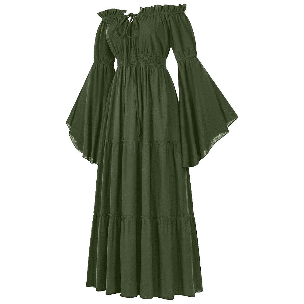 Renaissance Tiered Maxi Dress Off-Shoulder Pocket Dress