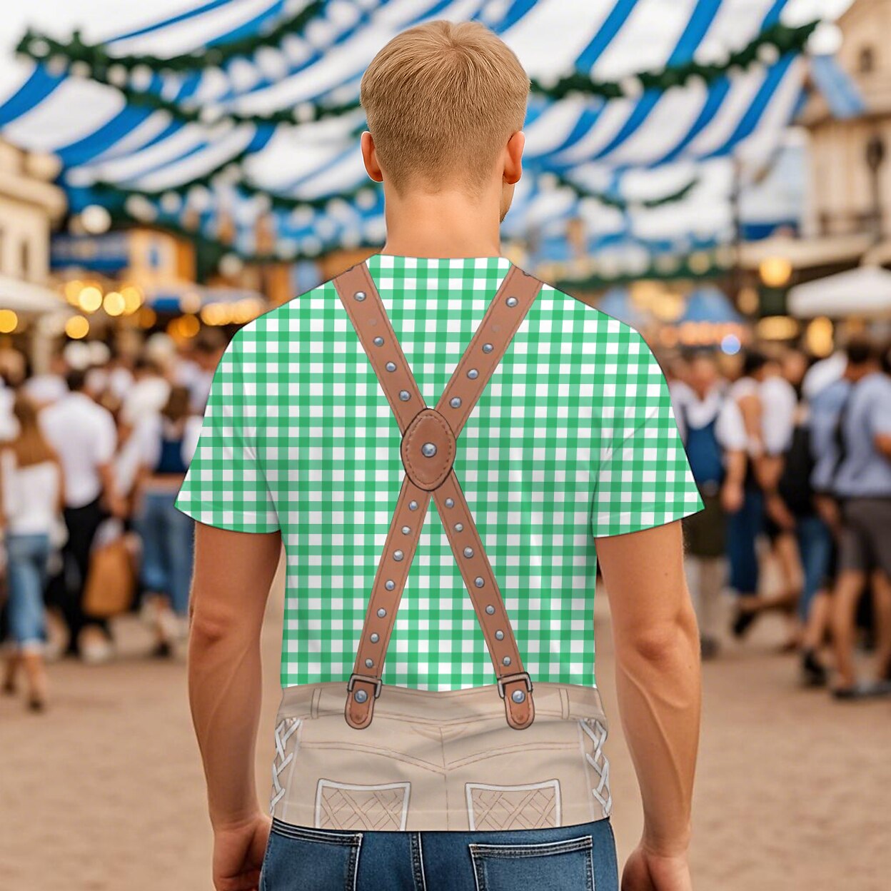 Herren Oktoberfest Blau Grün Lederhosen Grafik T-Shirt