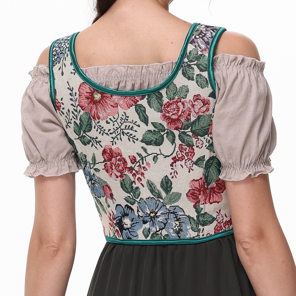 Floral Corset Lace-up Front U-Back Vest - Retrorobe