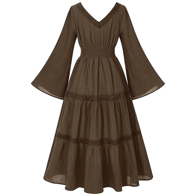 Renaissance Dress Embroidery Bell Sleeves A-Line Dress